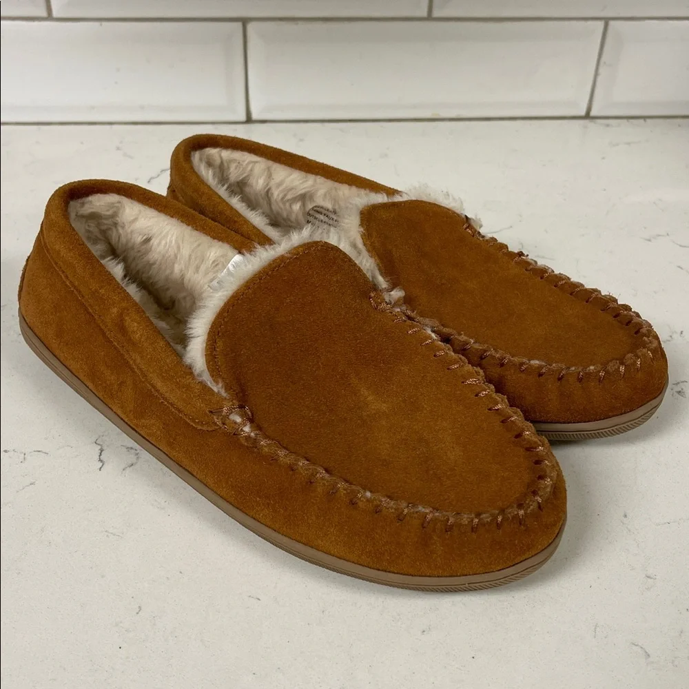 J. Crew Suede Scuff Slippers Men's Moccasin Slippers Size 7 Carmel Suede